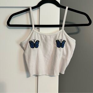 SHEIN Butterfly Embroidered Crop Tank Top White